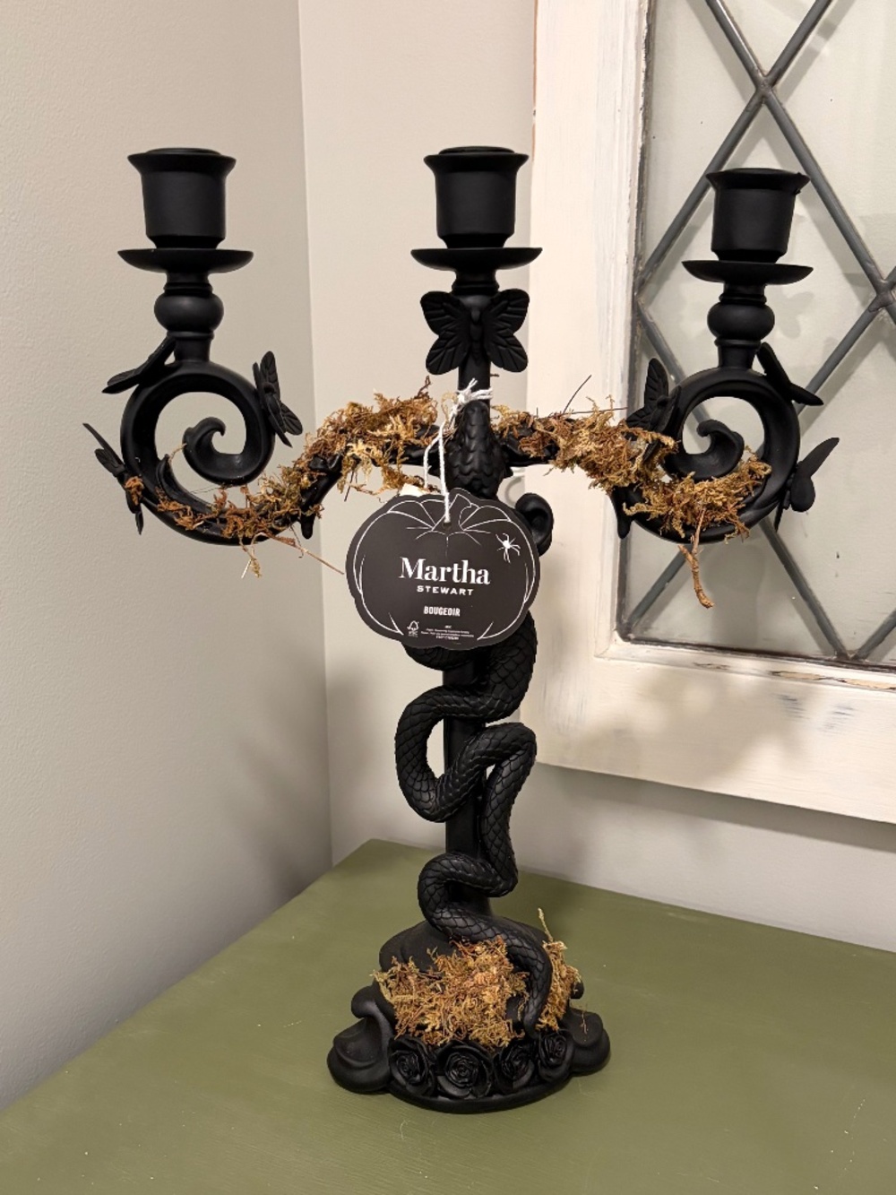 Martha Stewart Halloween Snake & Butterfly Candelabra Black Gothic Halloween NWT